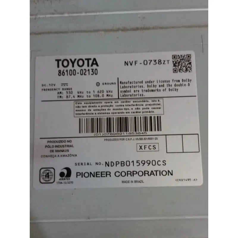 Central Multimídia Corolla 2015 Xei Original Cx06 - Preto - Usado